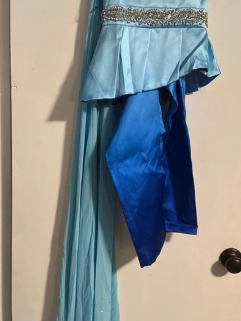 pop Two-Tone Light Blue and Royal Blue Satin Jumpsuit Romper